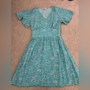 Women’s Loft aqua blue floral short sleeves mini dress size 2